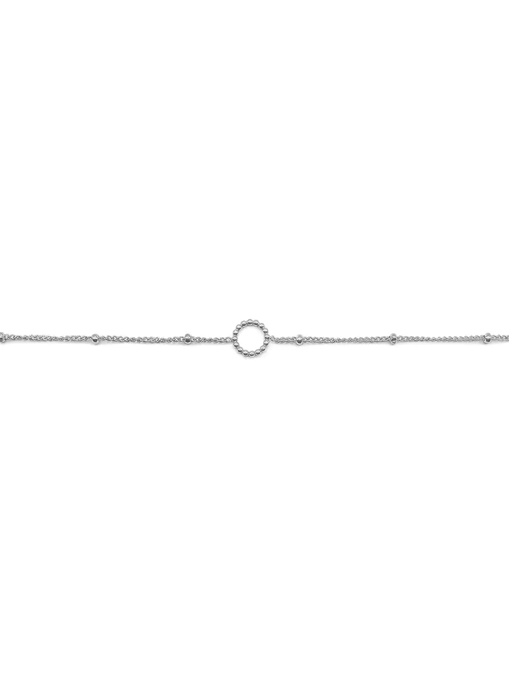Bracelet fin cercle perlé argenté en acier inoxydable