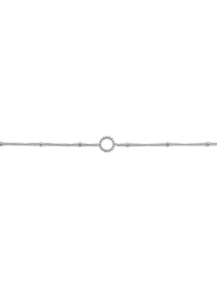 Bracelet fin cercle perlé argenté en acier inoxydable