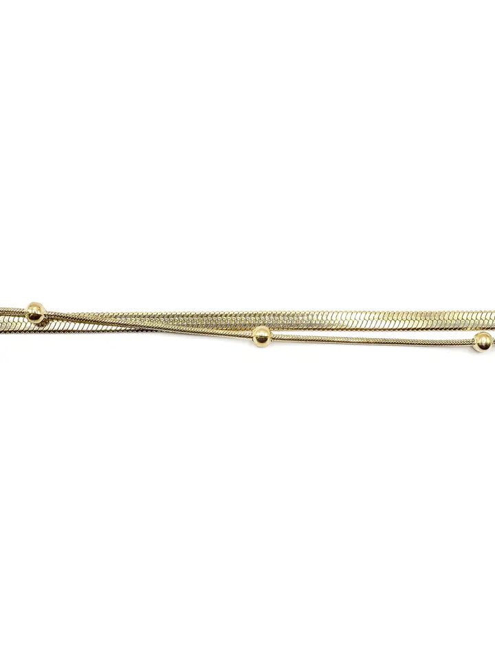 Bracelet 2 rangs avec maille miroir dorée et petites boules