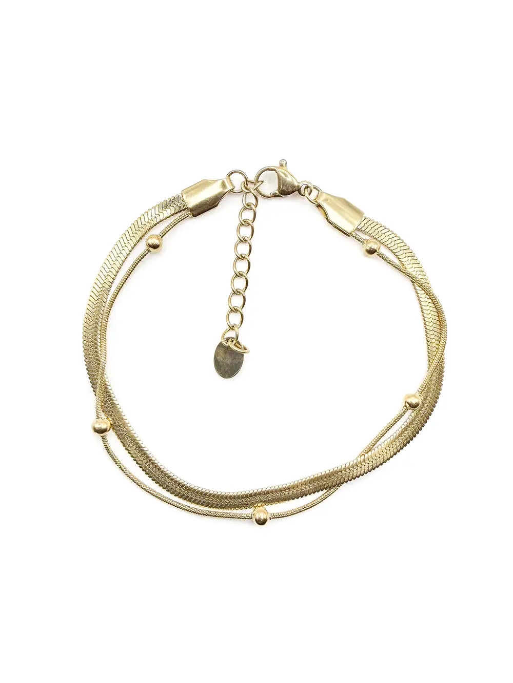 Bracelet double rang maille miroir et boules doré