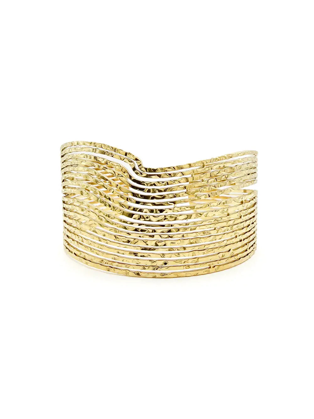Bracelet large doré lignes ondulées et texturées