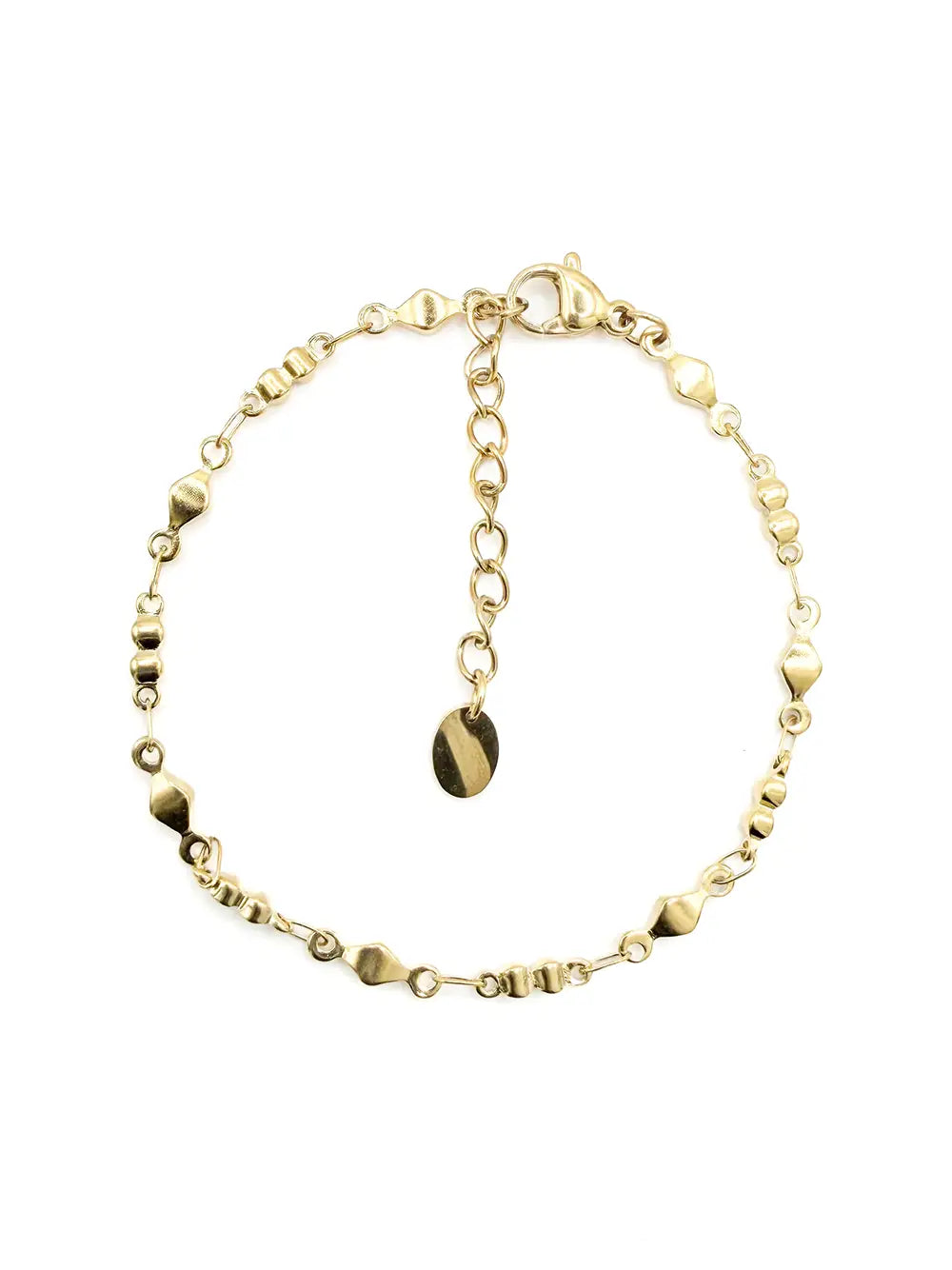 Bracelet fin maillons losanges et ronds doré en acier inoxydable