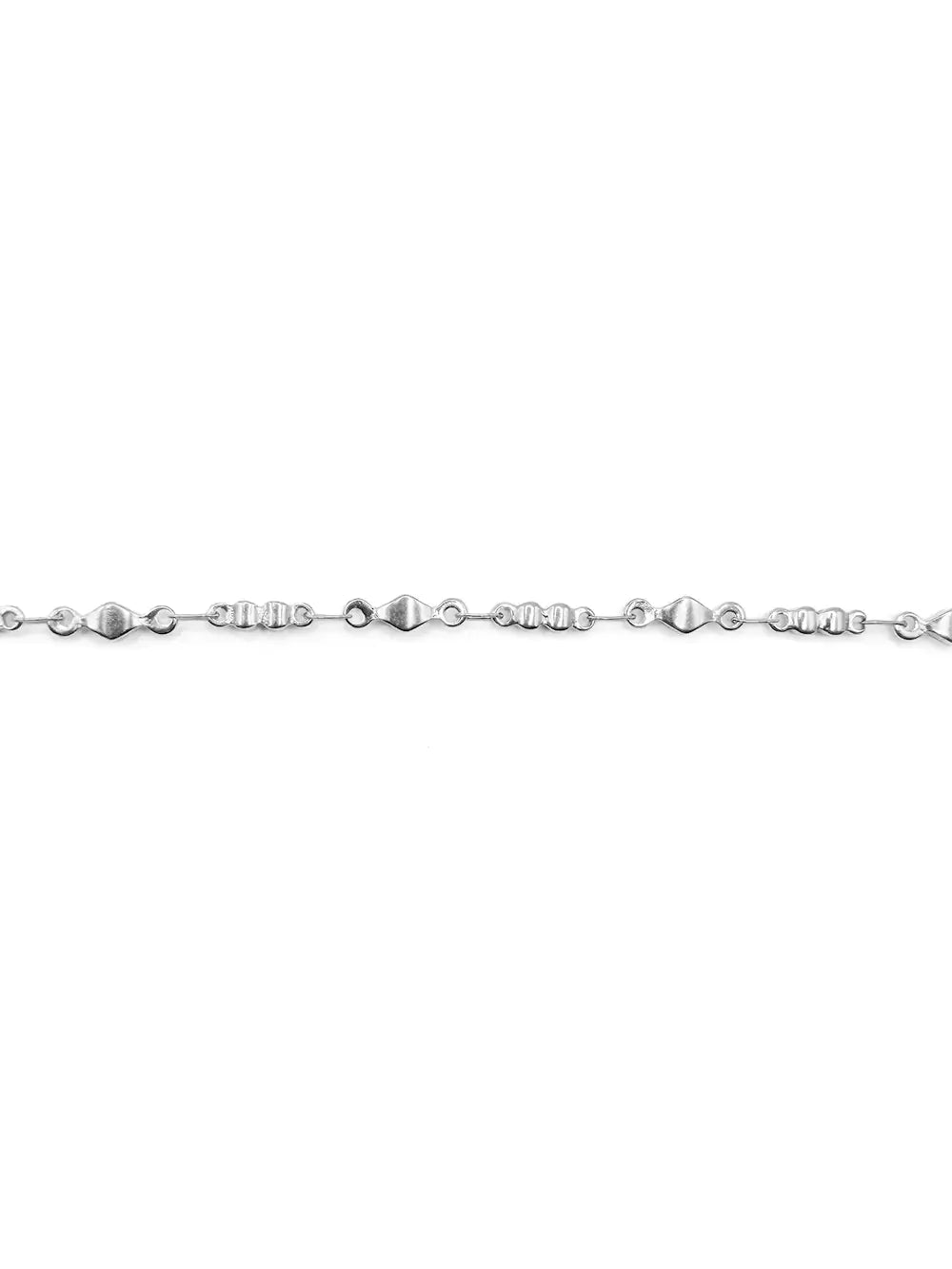 Bracelet chaîne argentée à motifs géométriques losanges et ronds
