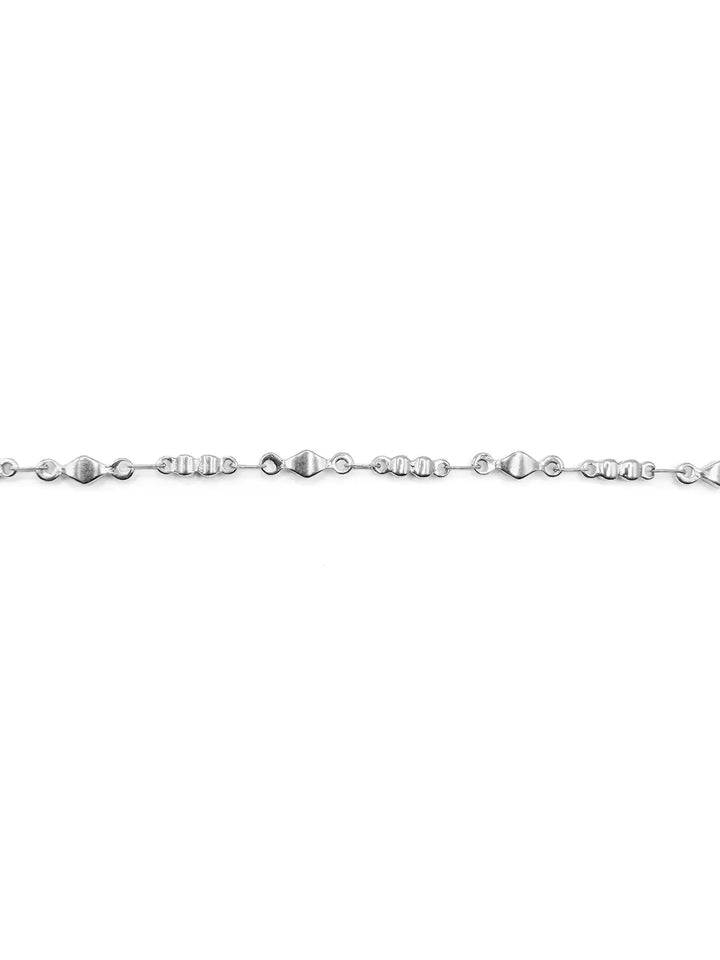 Bracelet chaîne argentée à motifs géométriques losanges et ronds