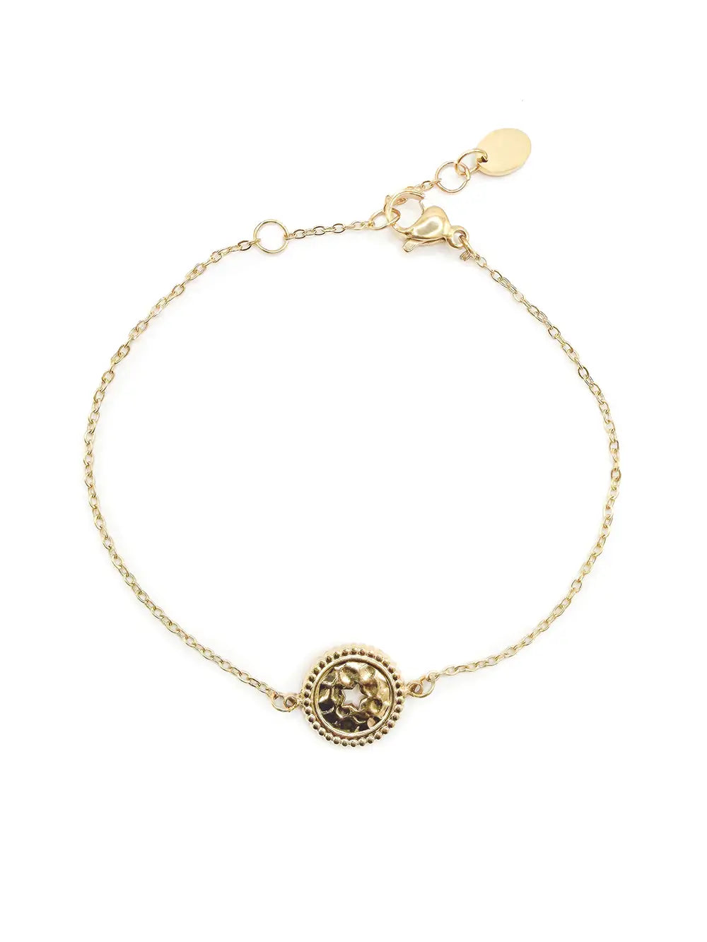 Bracelet fin médaille martelée étoile doré en acier inoxydable