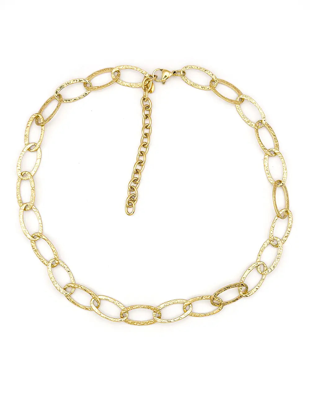 Collier grosses mailles ovales plates martelées doré en acier inoxydable
