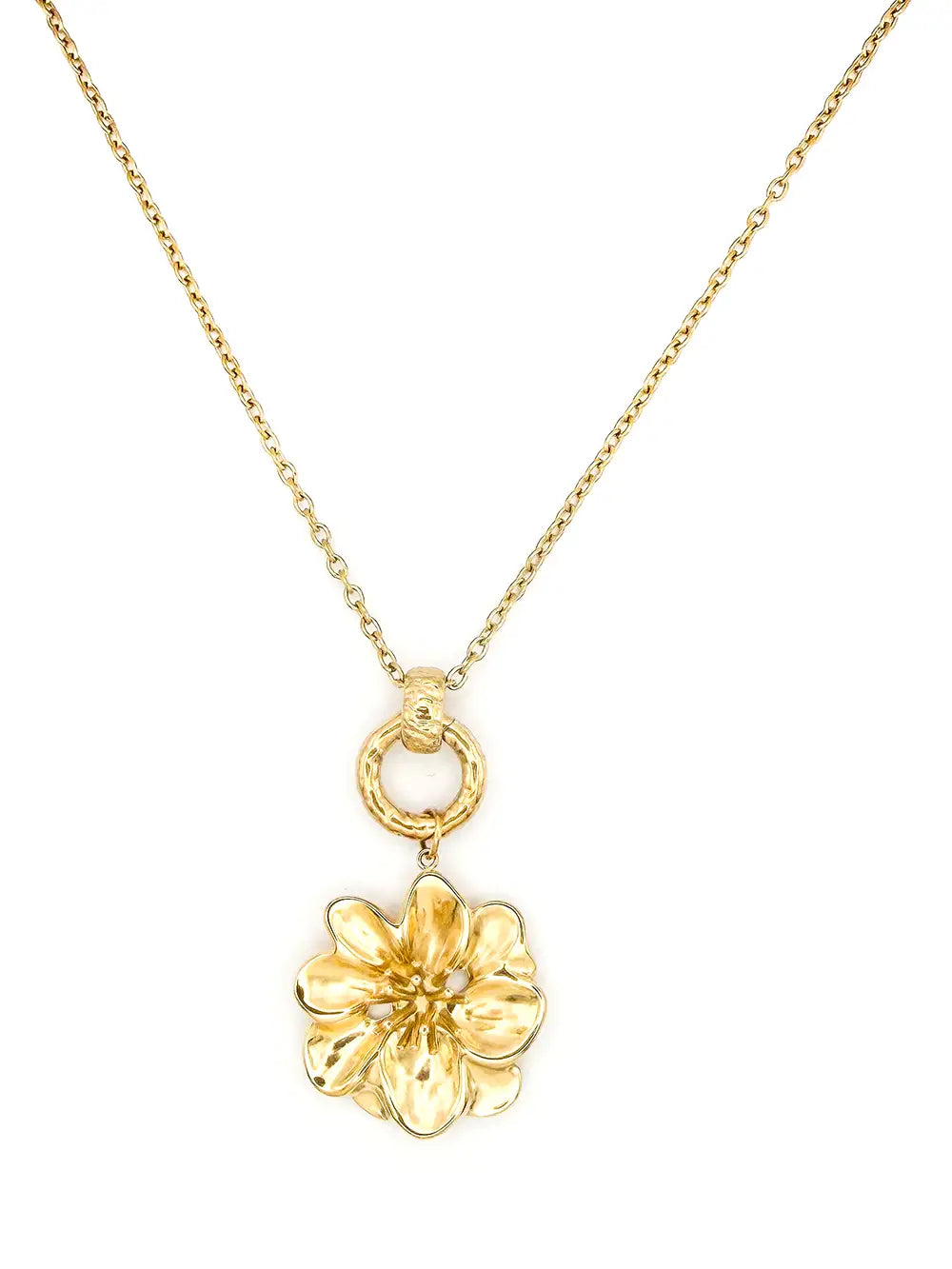 Collier pendentif fleur dorée en acier inoxydable