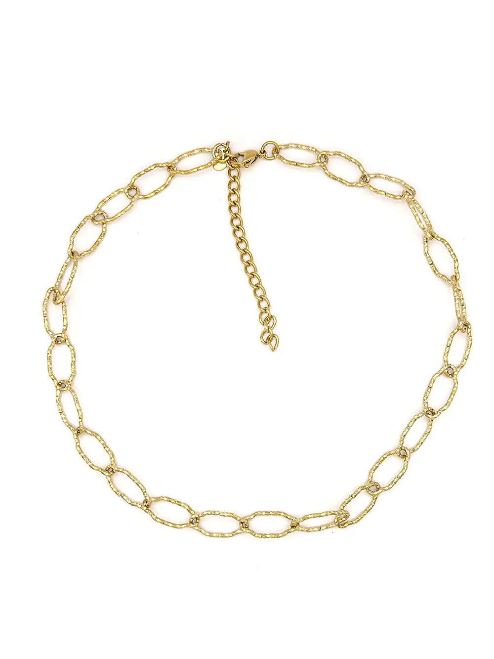 Collier chaîne dorée à grands maillons ovales texturés