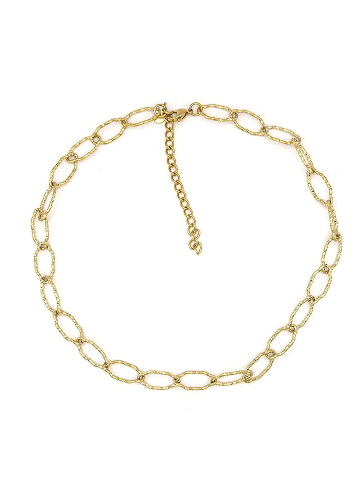 Collier chaîne dorée à grands maillons ovales texturés