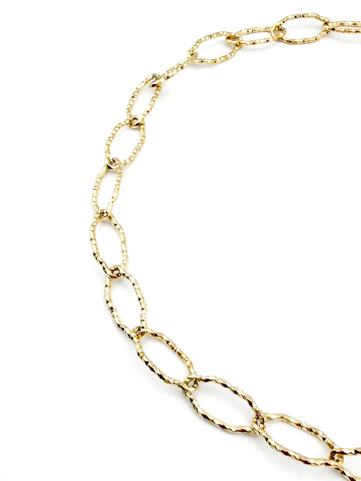 Collier grosses mailles ovales martelées doré en acier inoxydable