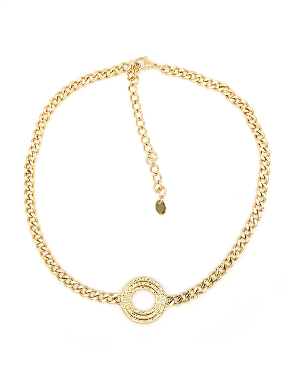 Collier grosse maille doré avec cercle strié