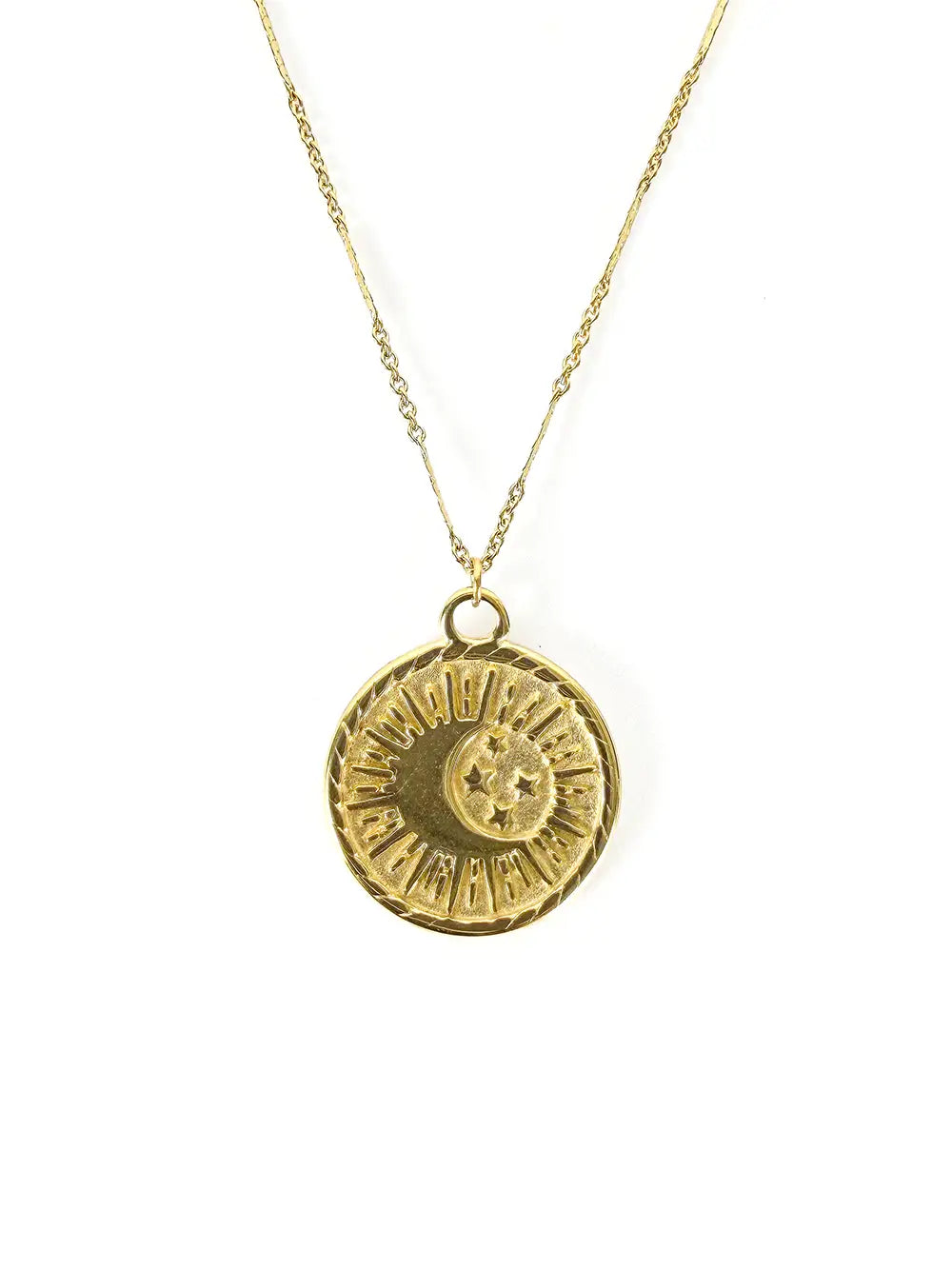 Collier médaille lune et soleil dorée en acier inoxydable