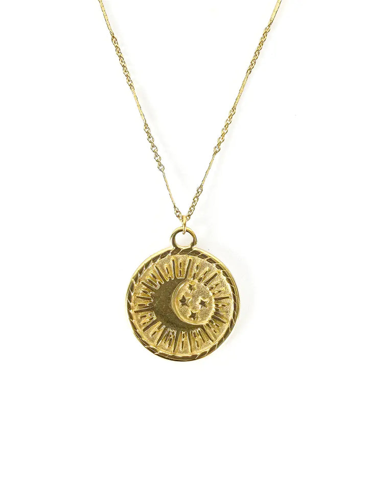 Collier médaille lune et soleil dorée en acier inoxydable