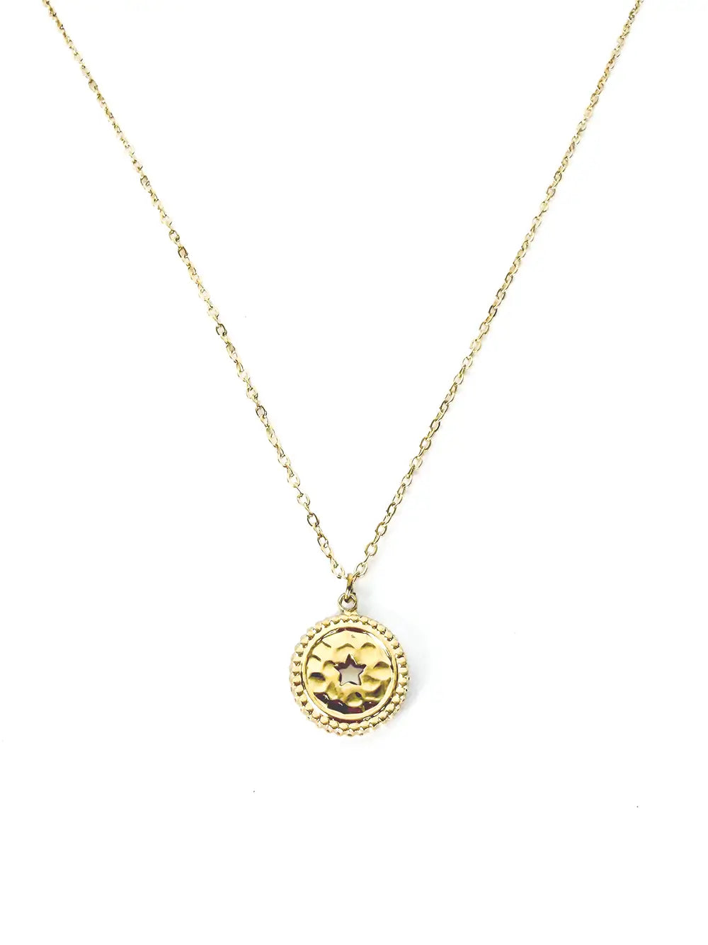Collier doré médaille ronde avec étoile ajourée