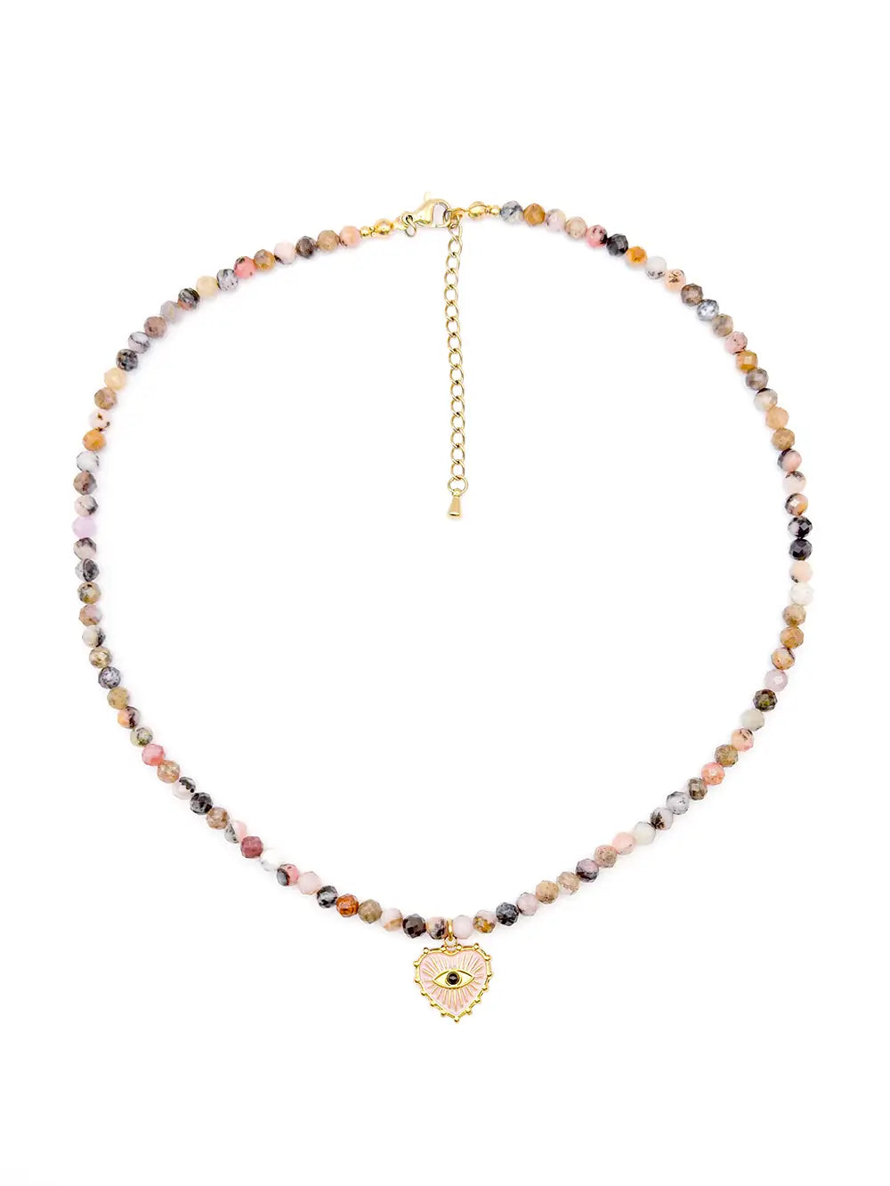 collier femme en pierre naturelle rose avec pendentif cœur original