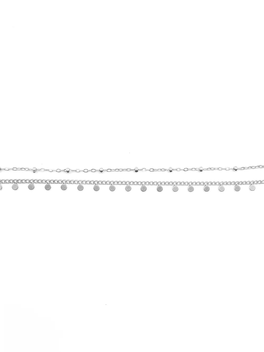 Collier double chaîne argenté à pampilles rondes