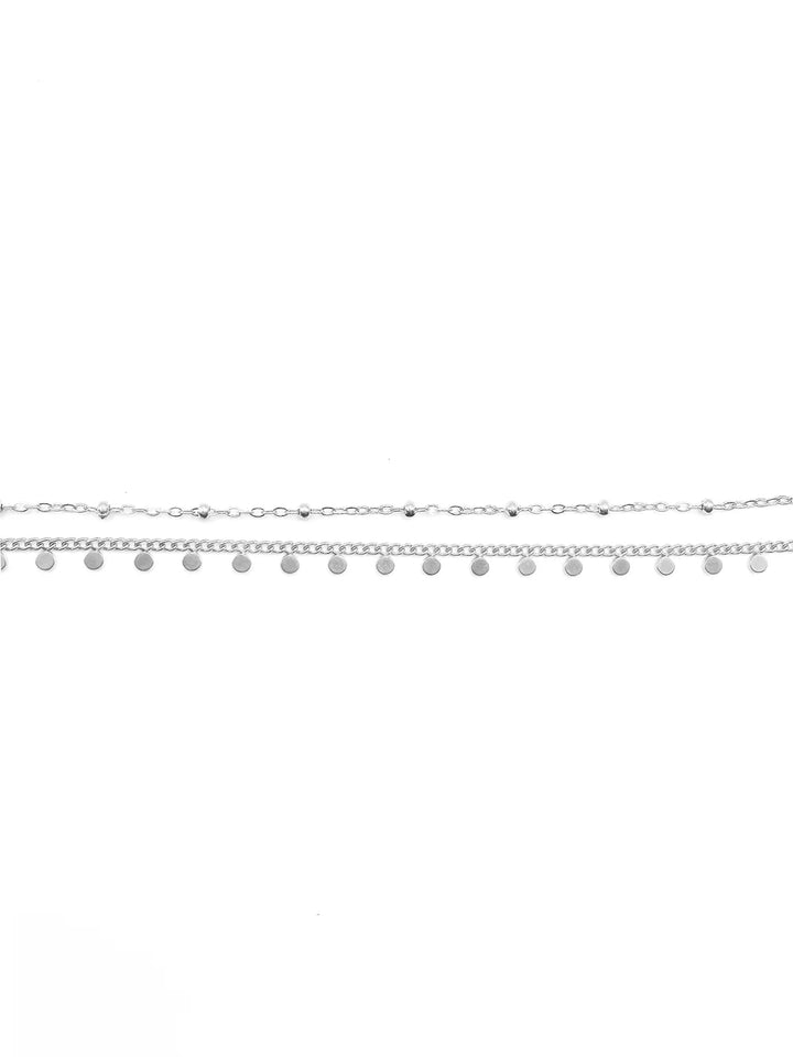 Collier double chaîne argenté à pampilles rondes