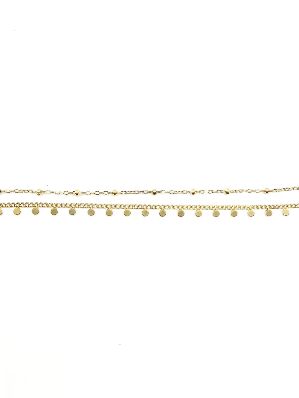 Collier double chaîne doré à pampilles rondes