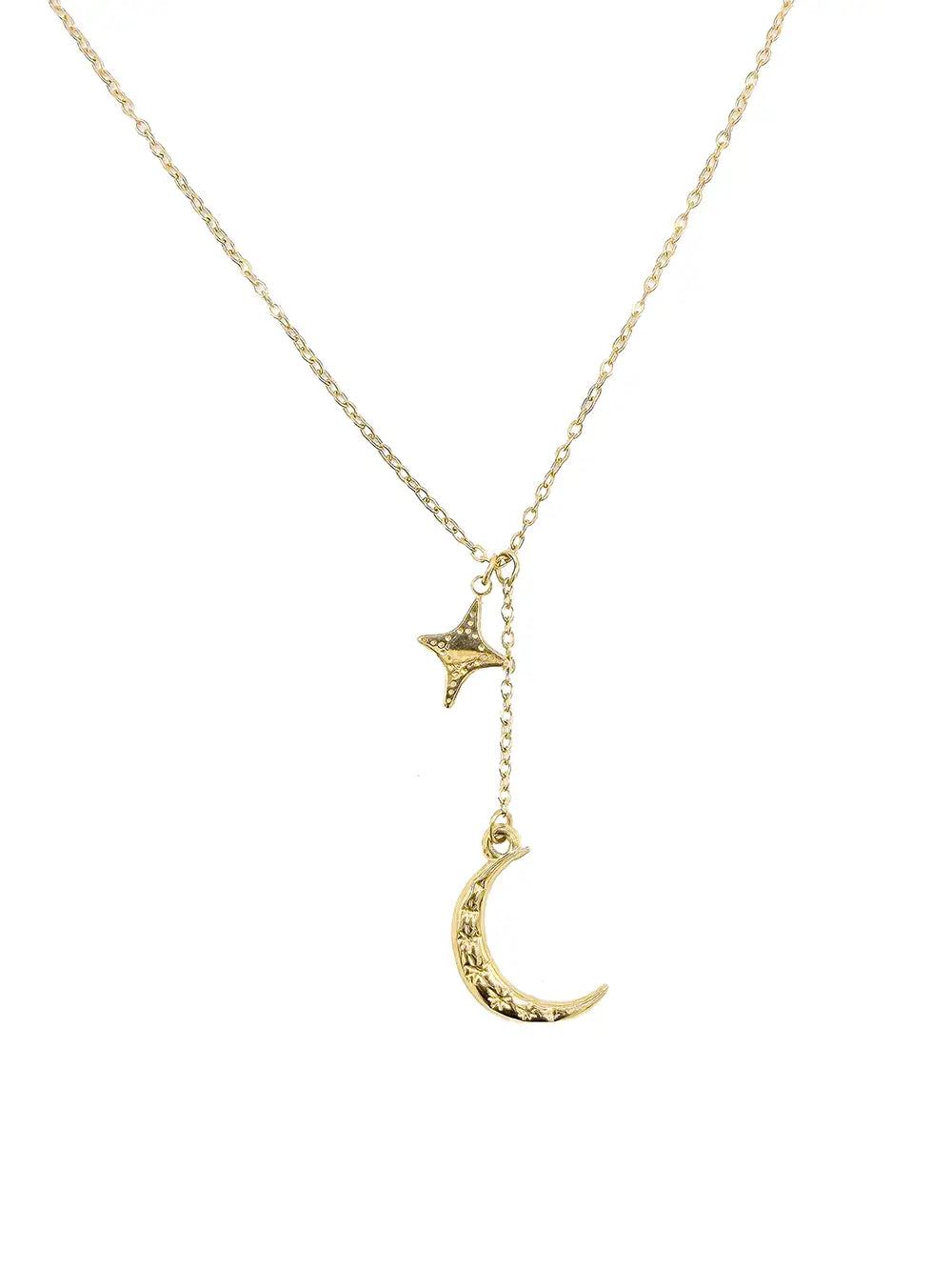 Collier doré avec pendentifs lune et étoile