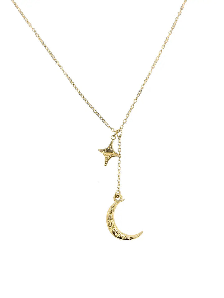 Collier doré avec pendentifs lune et étoile