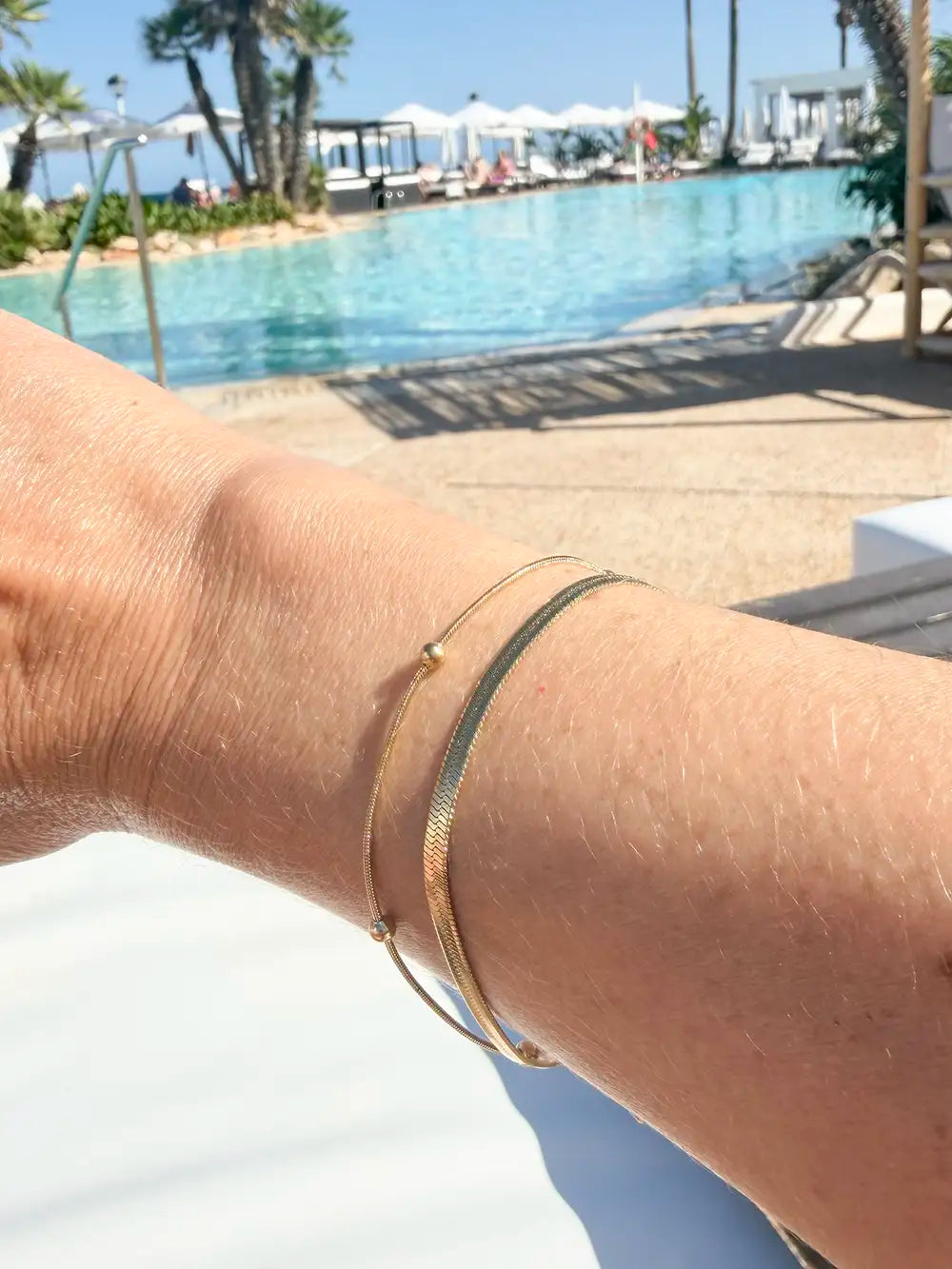 Bracelet femme doré deux rangs en acier inoxydable