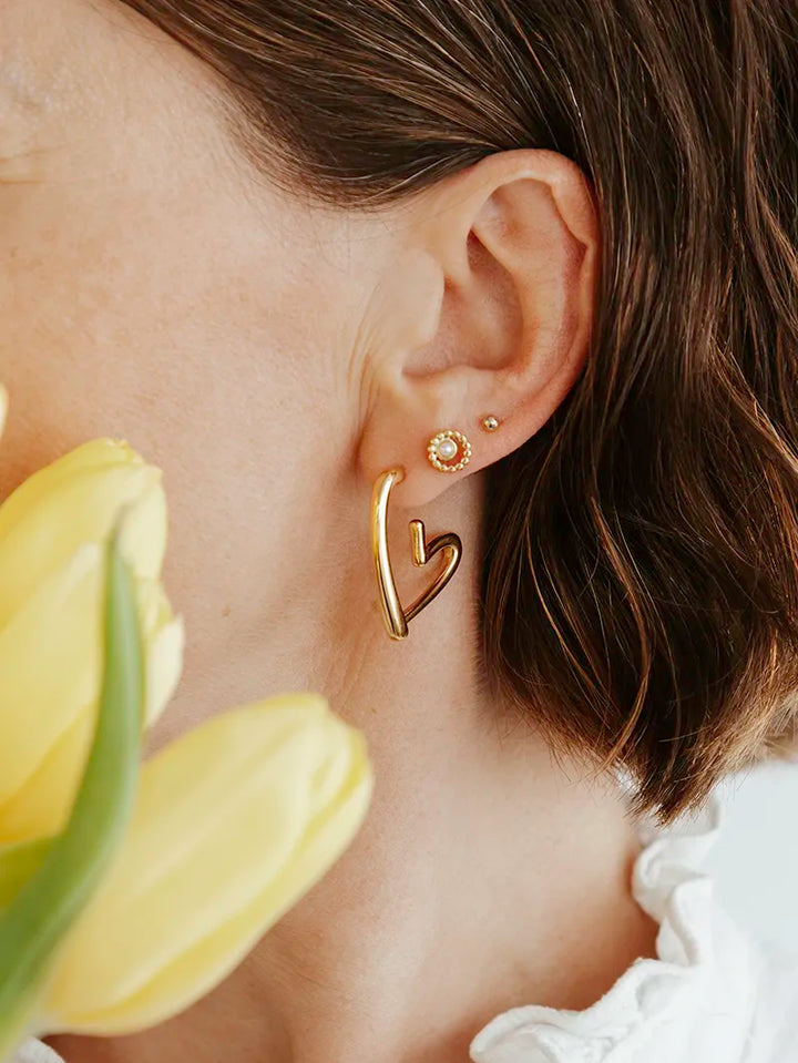 Puces d’oreilles petit cercle perlée acier inoxydable doré