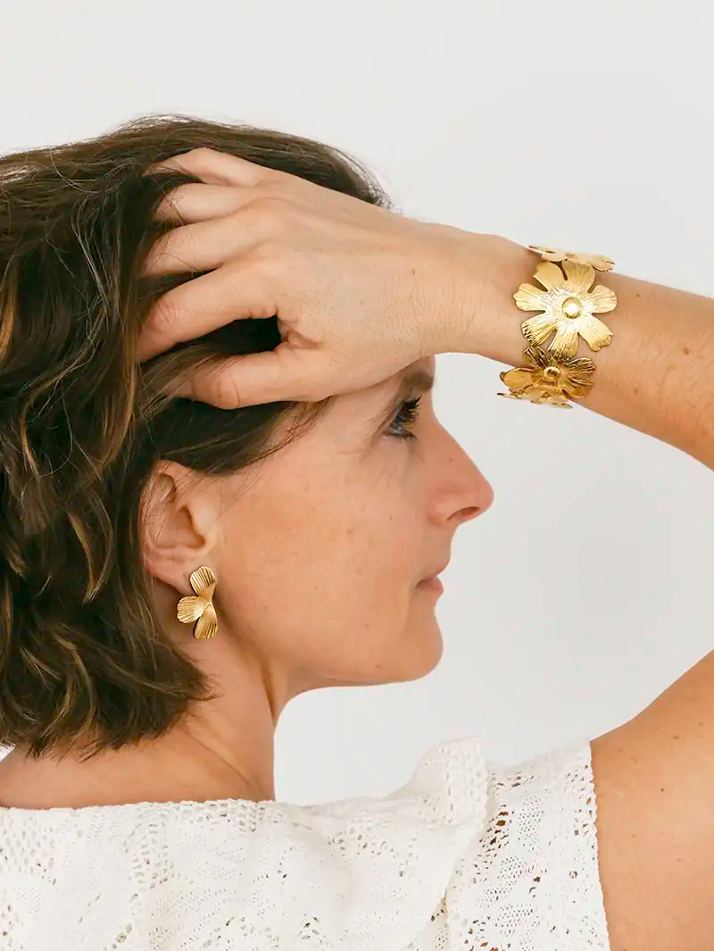 Boucles d’oreilles forme fleur acier inoxydable doré