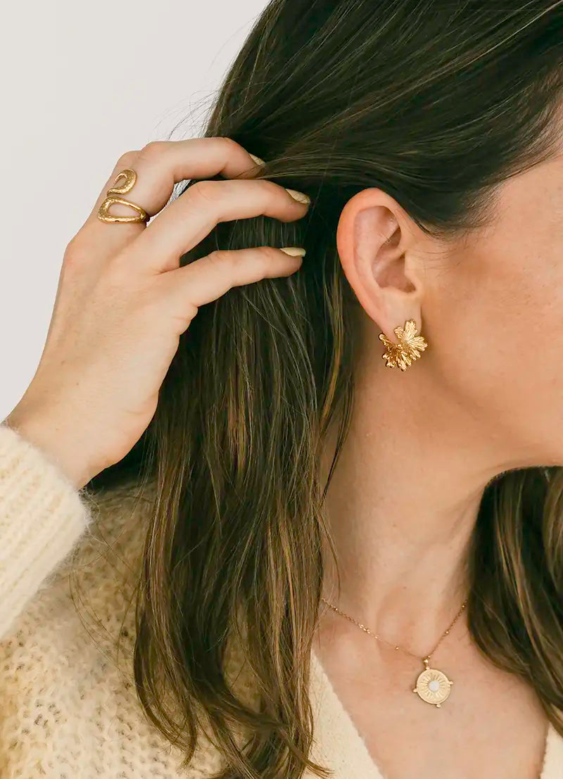 Bague, boucles d'oreilles et collier tendance en acier inoxydable doré pour femme