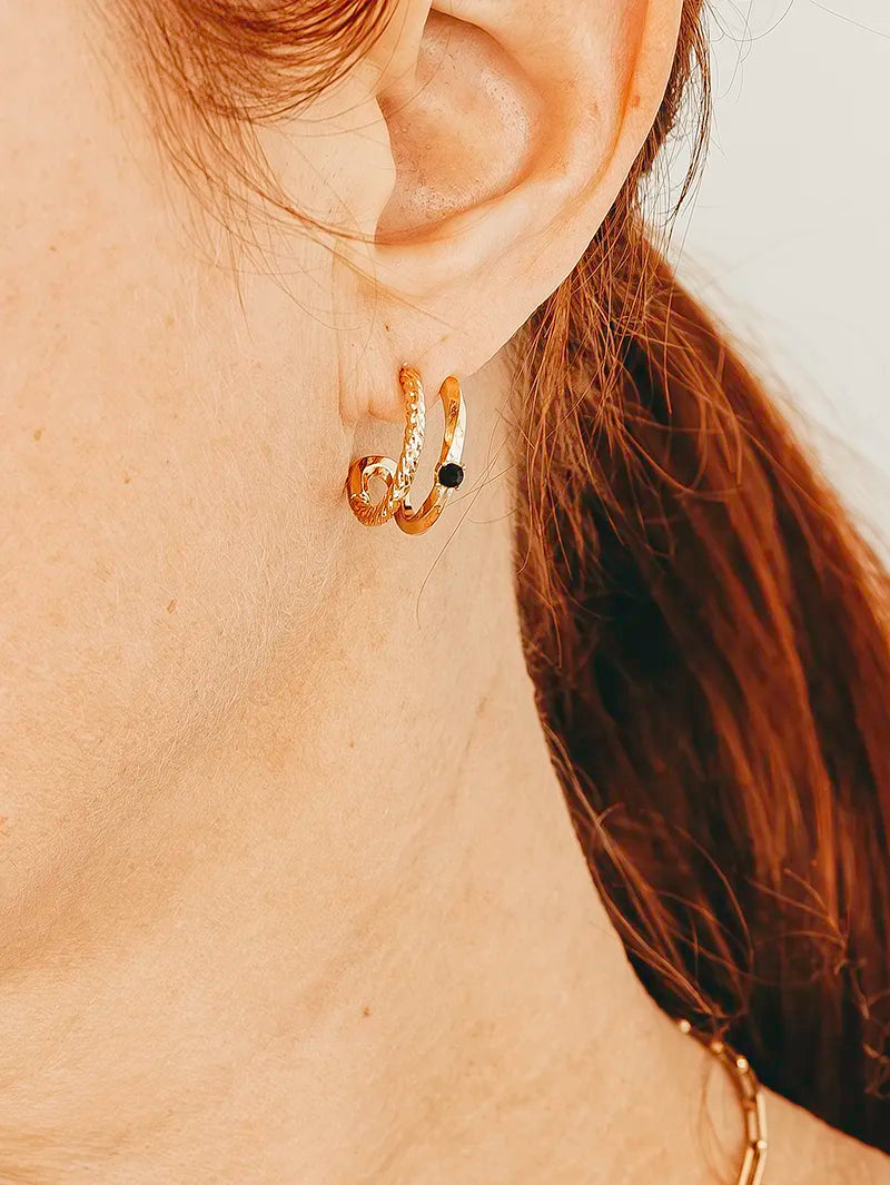 petites créoles double anneaux et strass noir