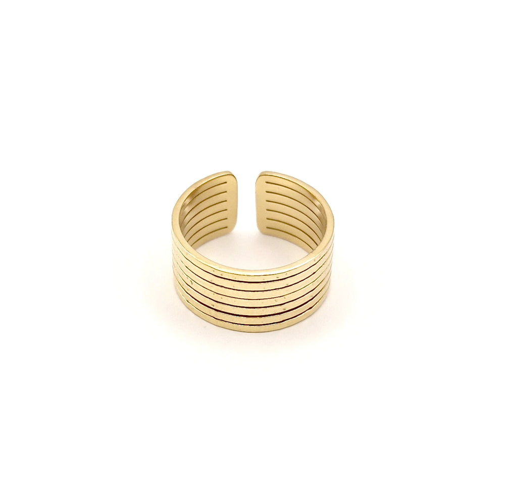 Bijou femme bague large dorée en acier inoxydable