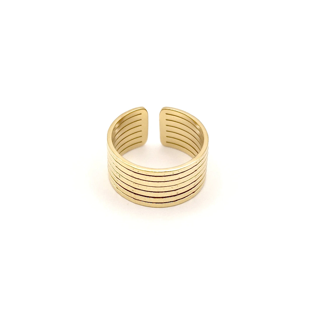 Bijou femme bague large dorée en acier inoxydable