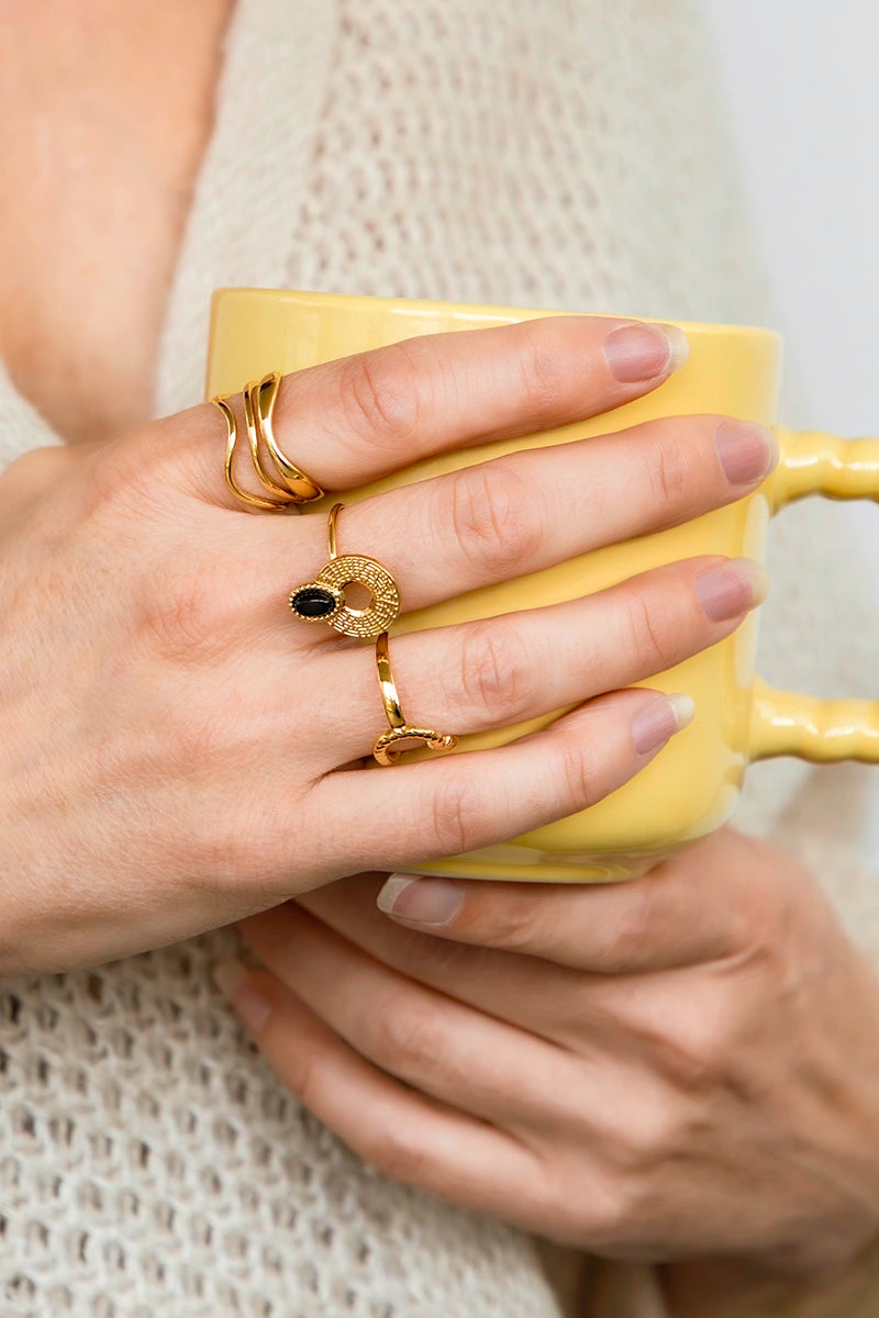 accumulation de bagues femme en acier inoxydable doré
