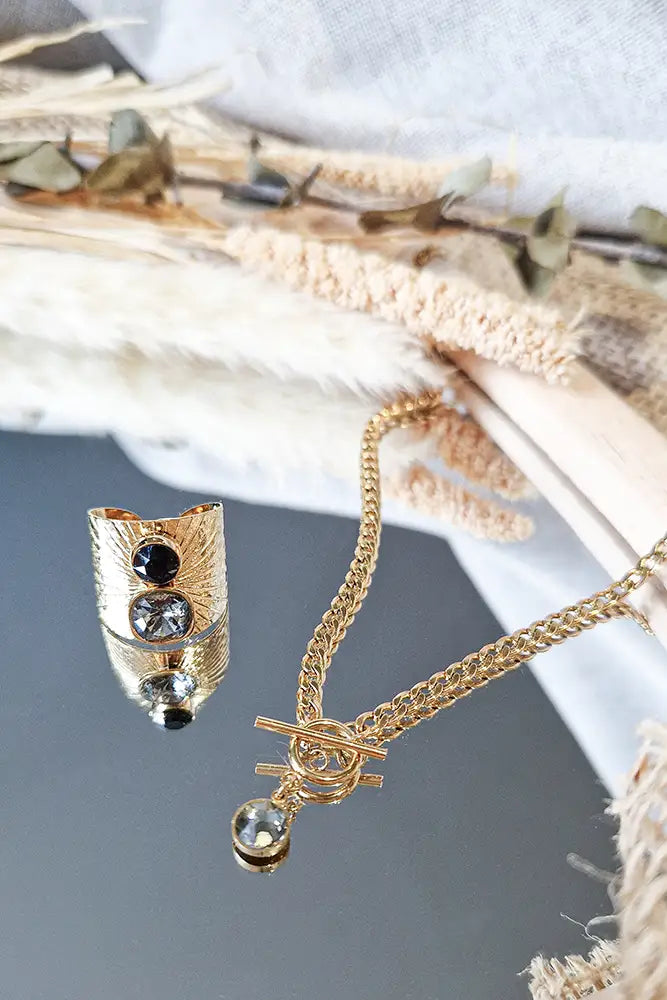 Collier tendance en acier inoxydable doré et cristal Swarovski